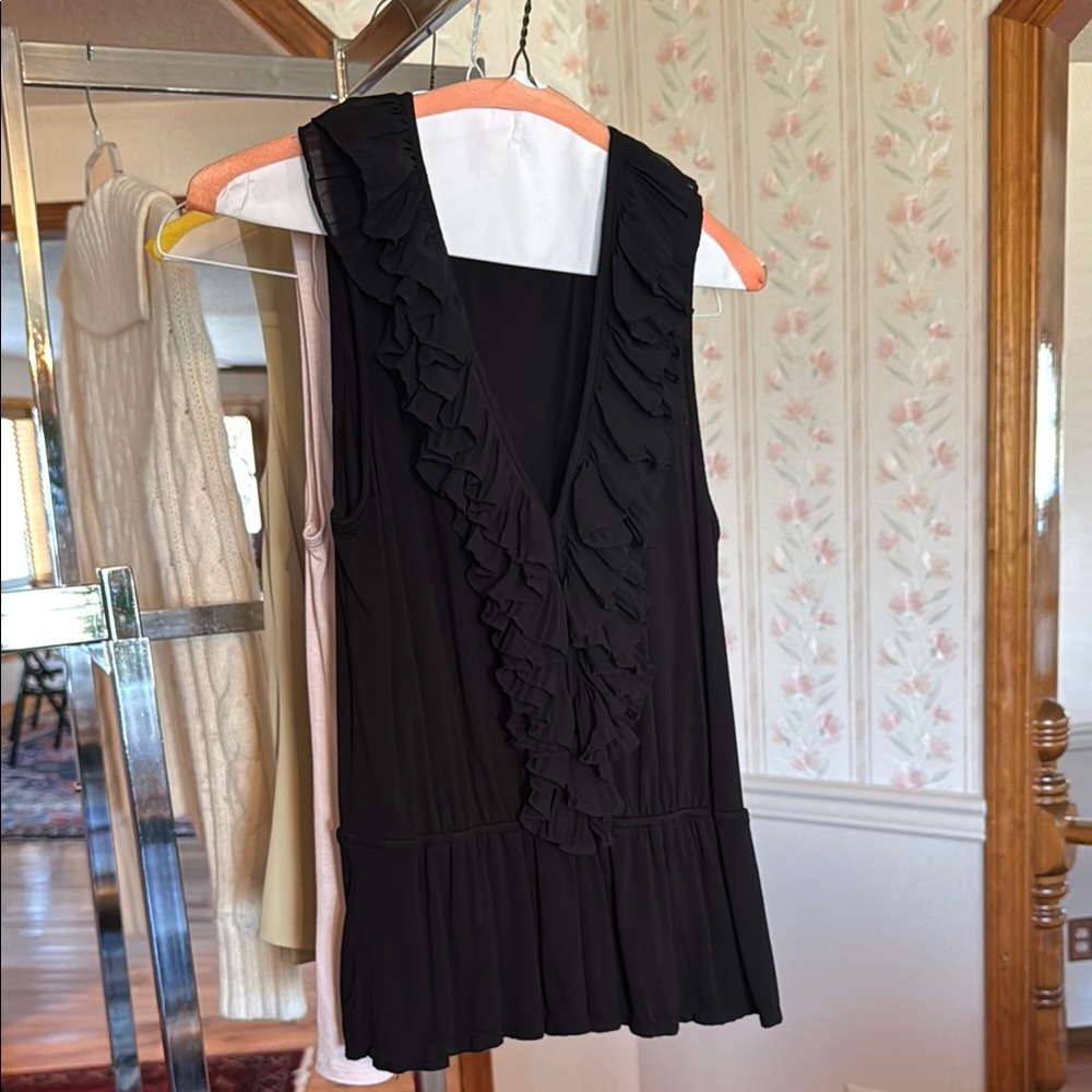 White House Black Market Black Ruffle Blouse